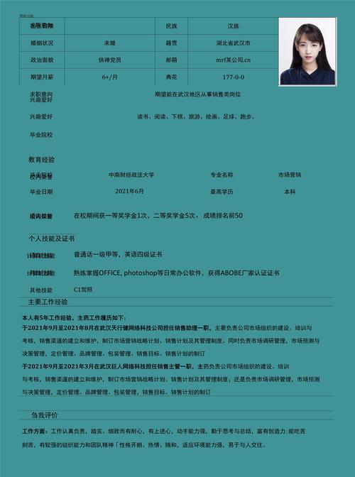 外企一页纸简历模板