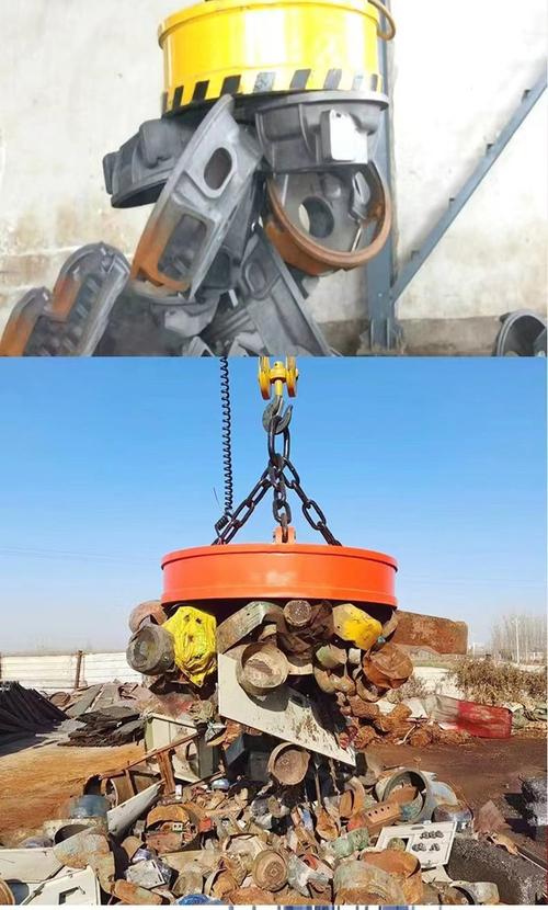 工厂车间电磁吸盘吊运钢材作业图