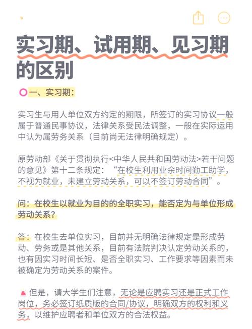 应届毕业生见习岗位实习试用期区别对比表