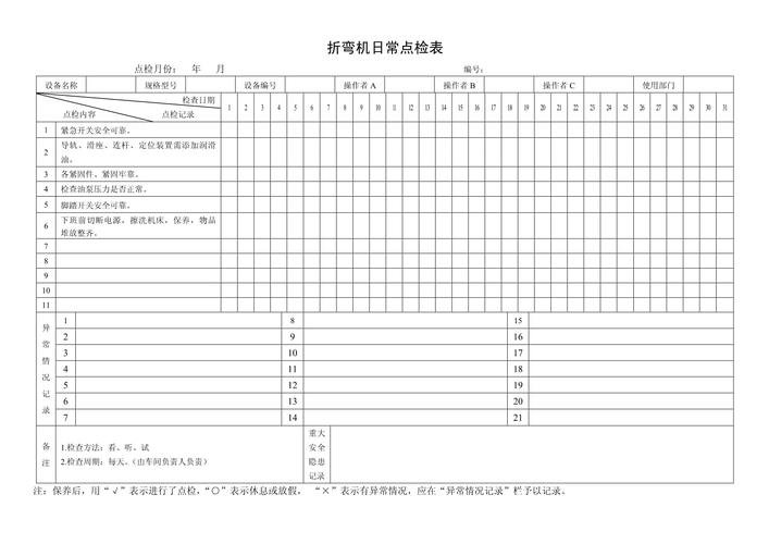 工厂折弯机精度校准记录台账