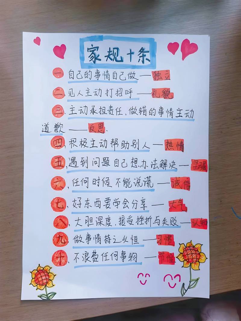 一家三口制定家庭奖学金规则手写海报