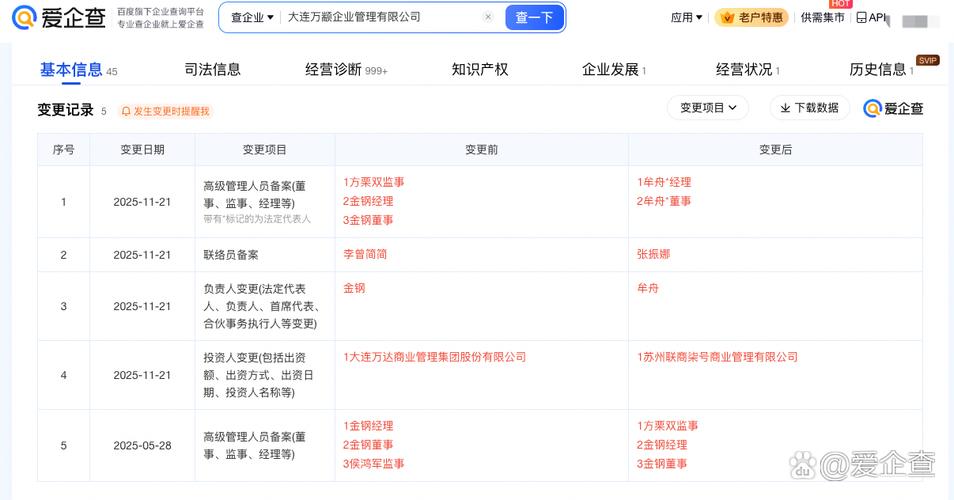 工商企业信息查询股权变更记录截图示例