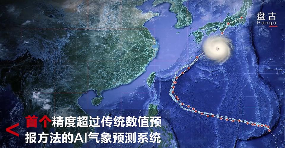 华为盘古气象大模型全球天气预报和台风路径预测示意图