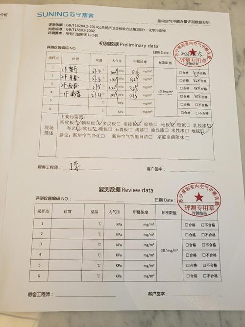 房屋租赁甲醛达标检测报告示例