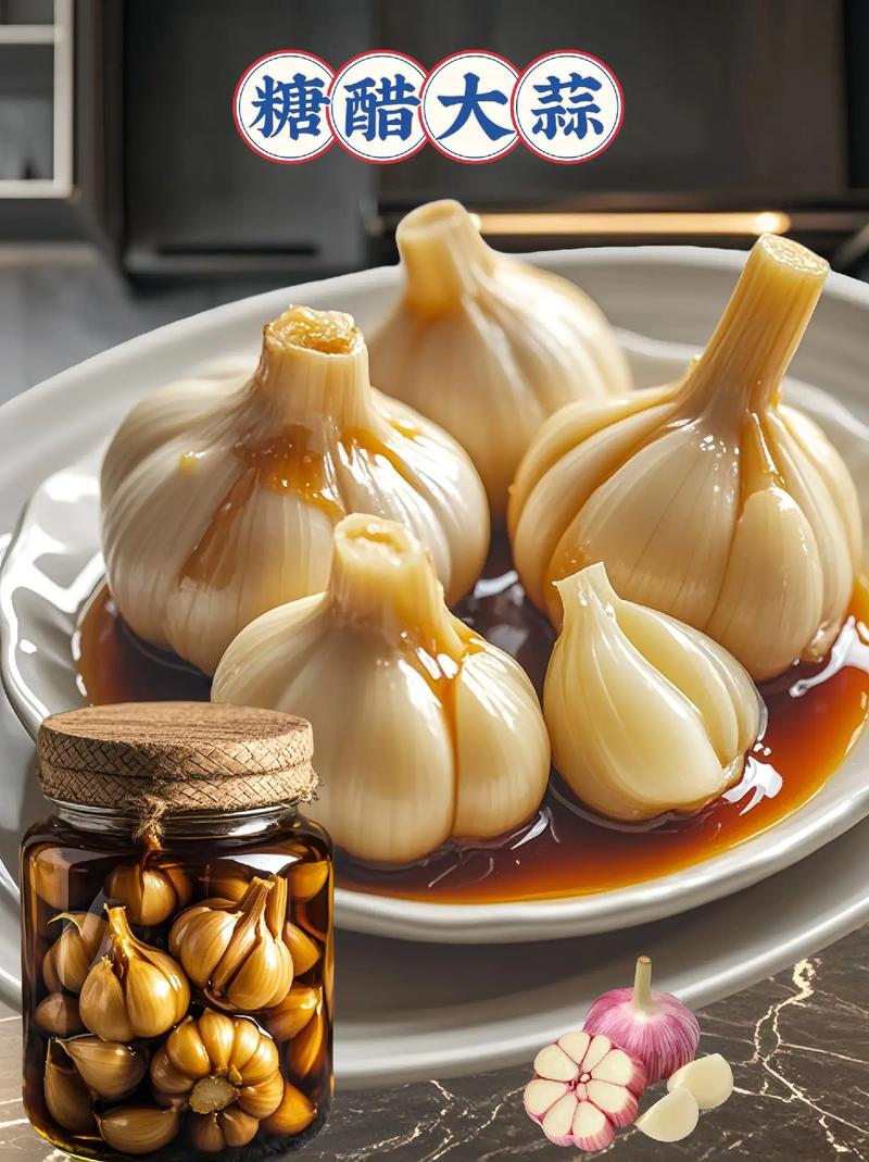 白瓷小碟盛放泡醋的蒜瓣