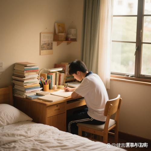学生书桌前假努力发呆场景