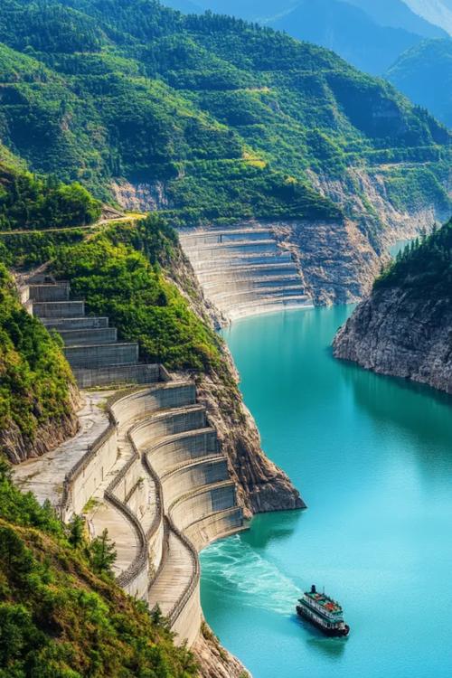 南漳薛坪镇峡门口水库夏季澄澈库水全景
