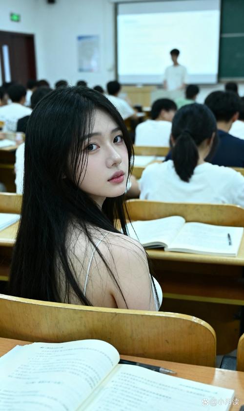 中学教室内学生抬了一半的手悄悄缩回桌面的特写