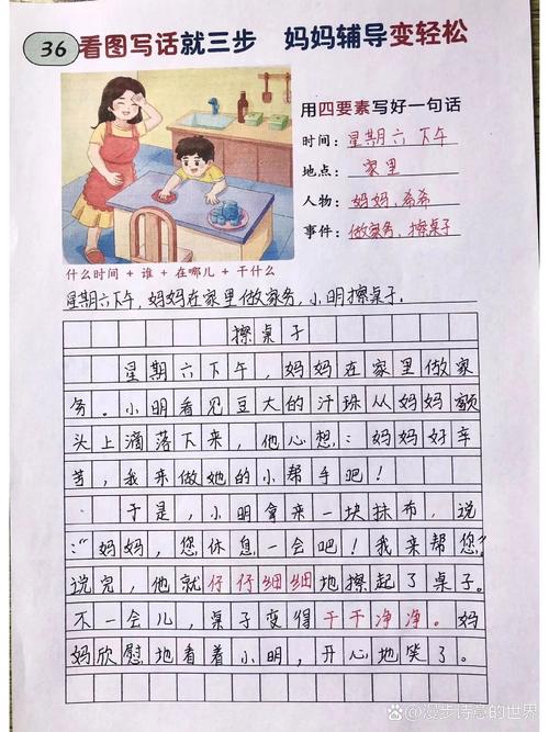 小学生帮妈妈擦桌子看图写话练习题图