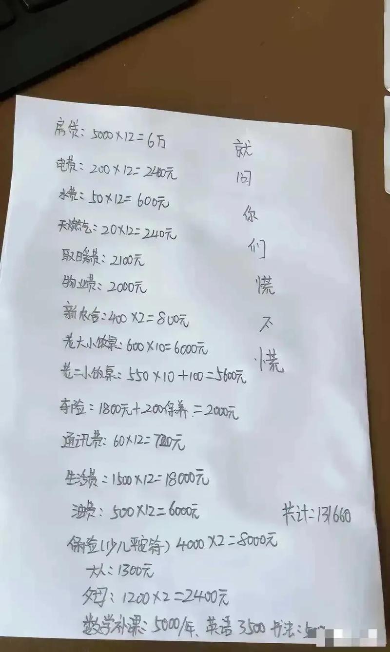 家庭年度固定支出账单明细手写实拍