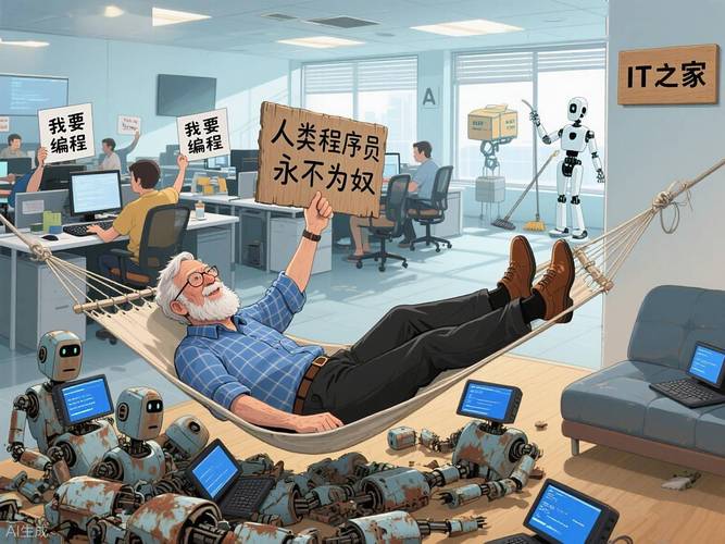 人工智能取代人类工作担忧插画