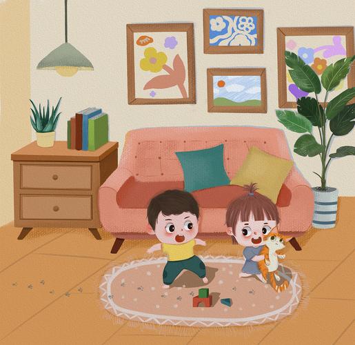 孩子趴在客厅地毯上随手翻漫画的日常场景
