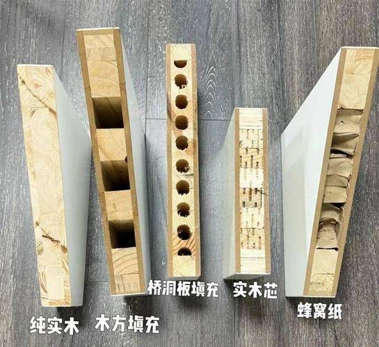 切割木门查看内部填充实木复合和蜂窝纸对比