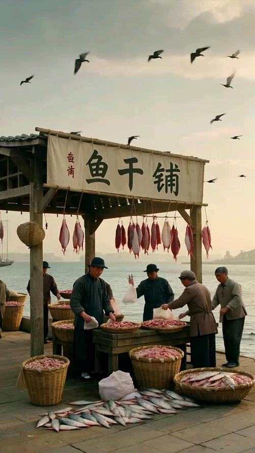 闽南古渡口清晨鱼市