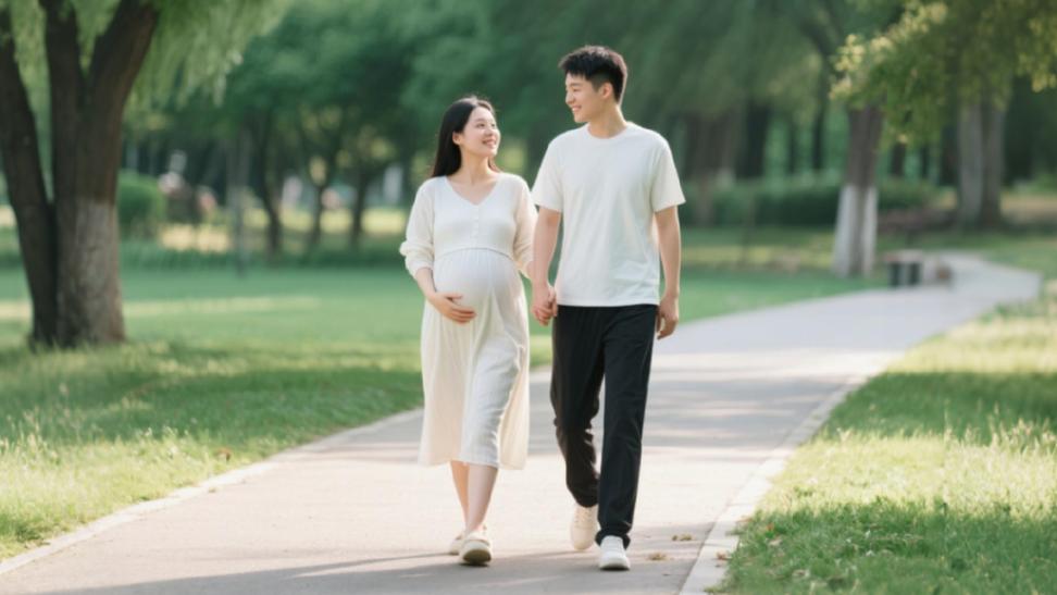 孕妇公园慢走散步日常场景