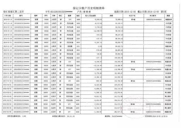 武汉离婚财产分割银行流水调查记录表
