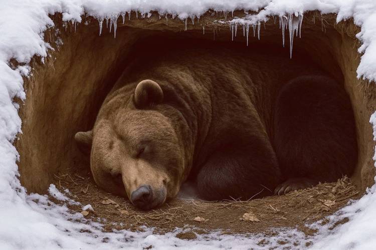 冬藏生活方式冬天熊冬眠雪地洞穴