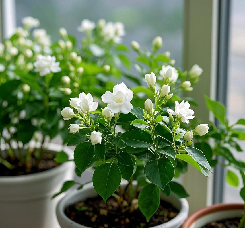 家庭阳台盆栽茉莉落花实景