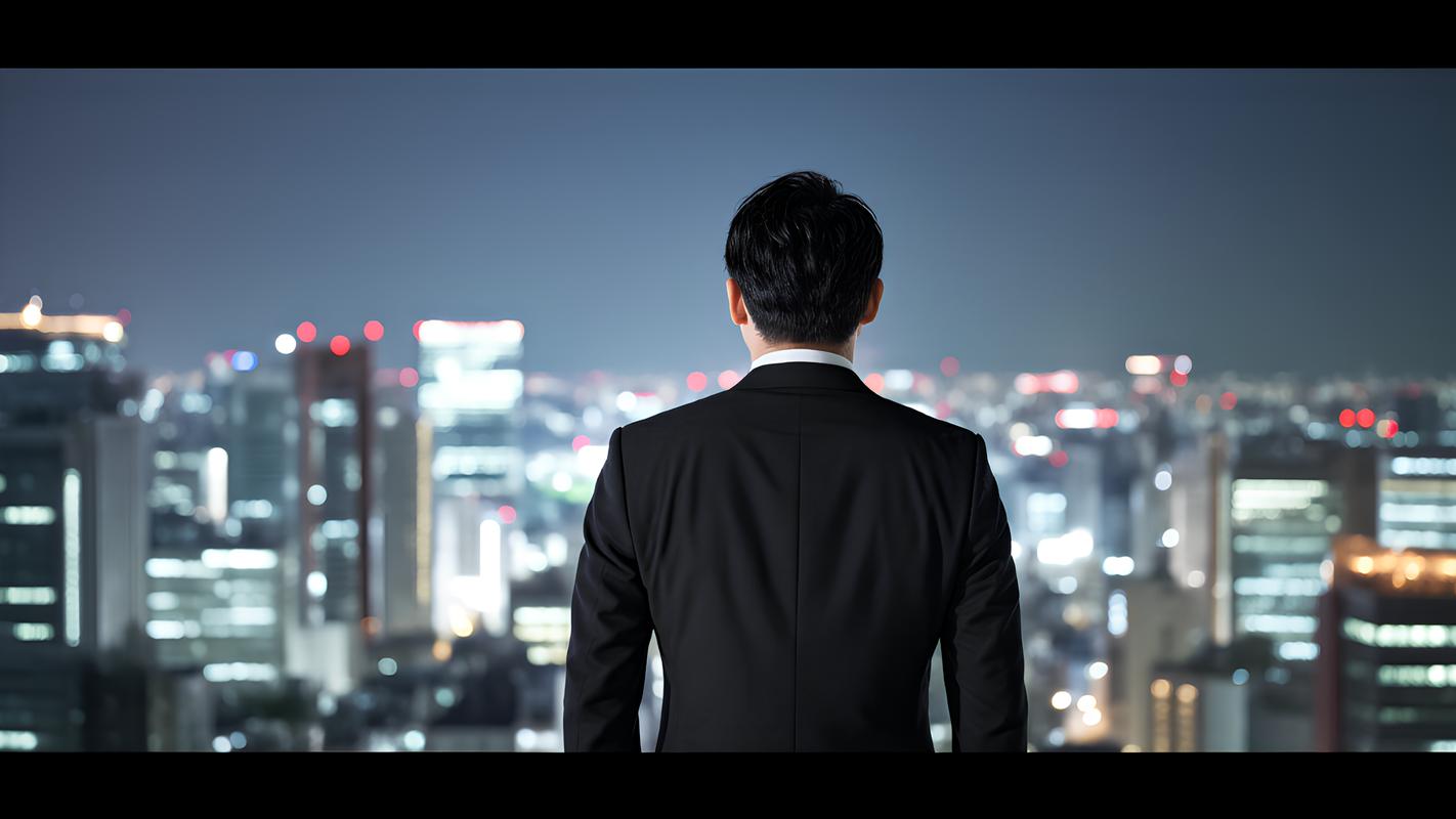 夜晚灯光下穿西装的男人独自坐在空荡的秋千上