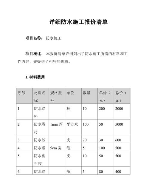 装修预算价防水项目单价详单