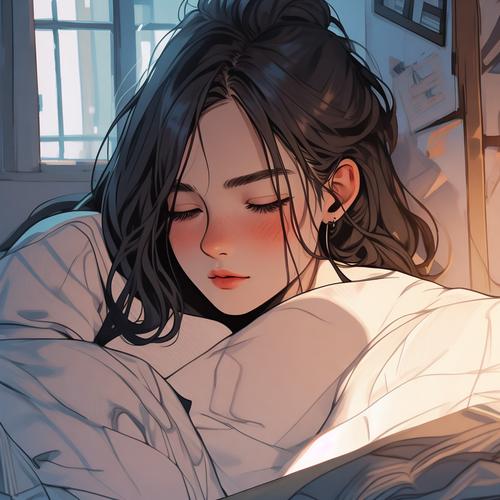 深夜失眠女子孤独插画
