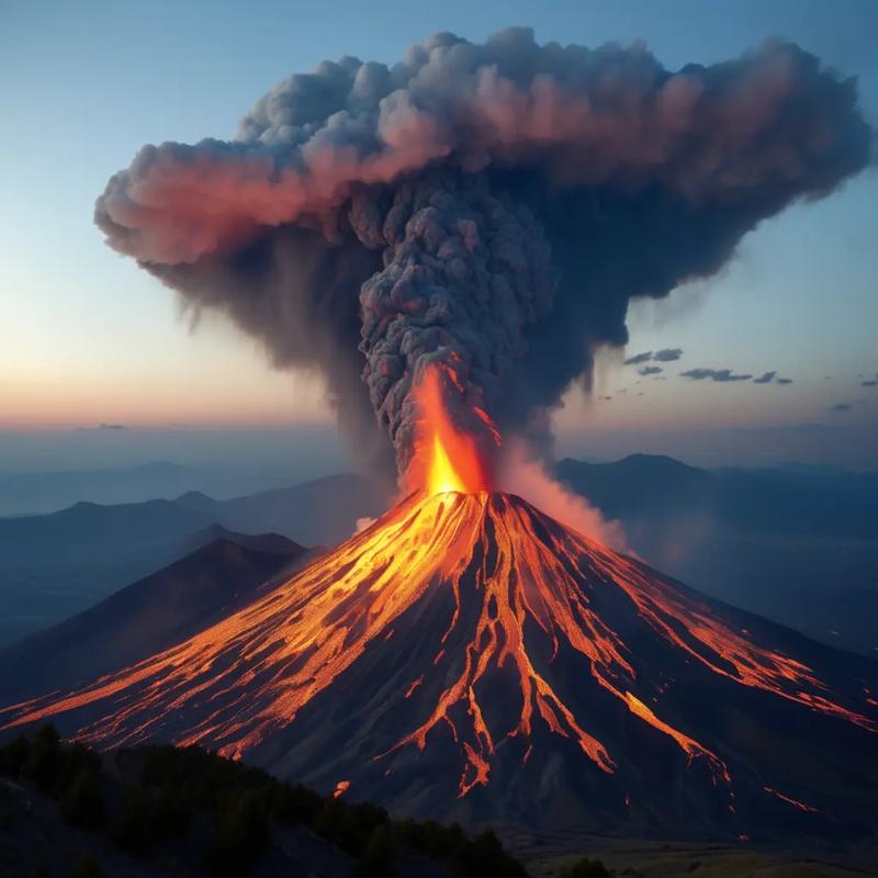 摄影师近距离拍摄火山喷发危险工作