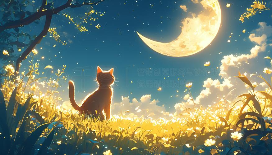 猫在月光下奔跑的身影