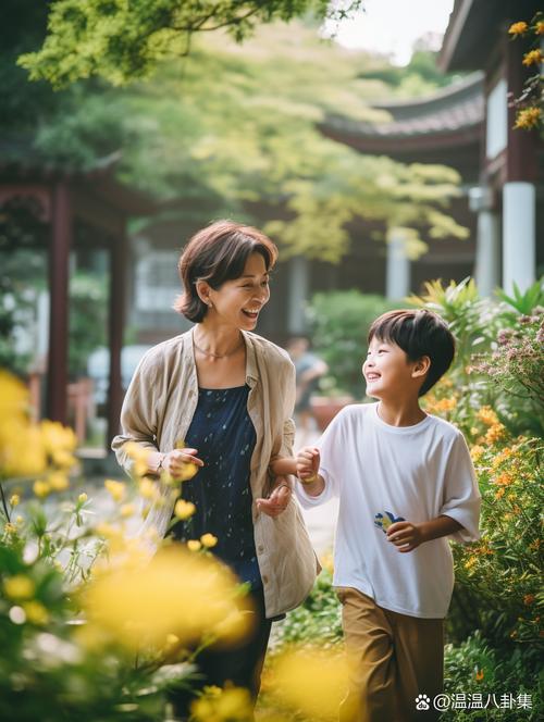 两个妈妈在公园长椅上聊天,孩子在一旁玩耍