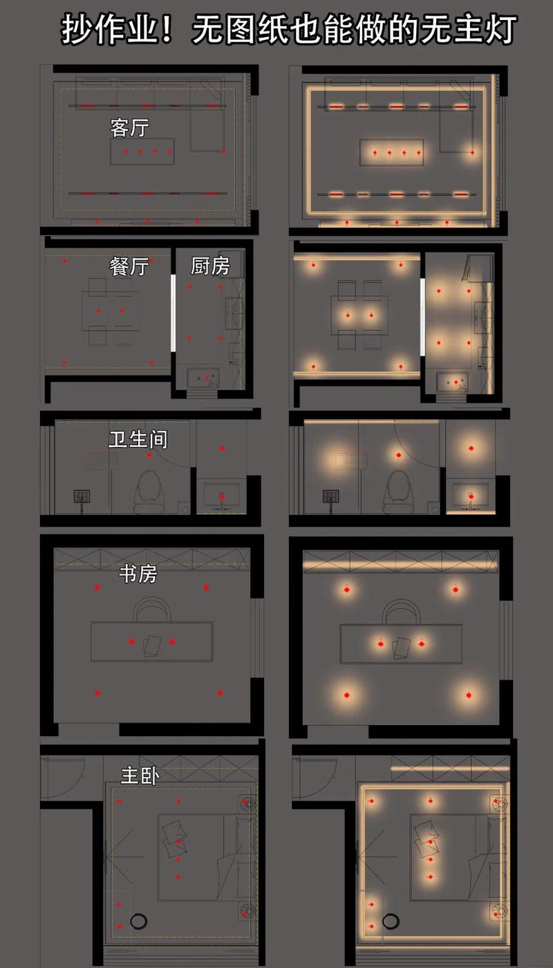 家装客餐厅无主灯灯光设计布局施工图