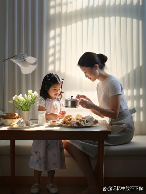 妈妈和孩子一起清理餐桌 牛奶洒出 温情时刻