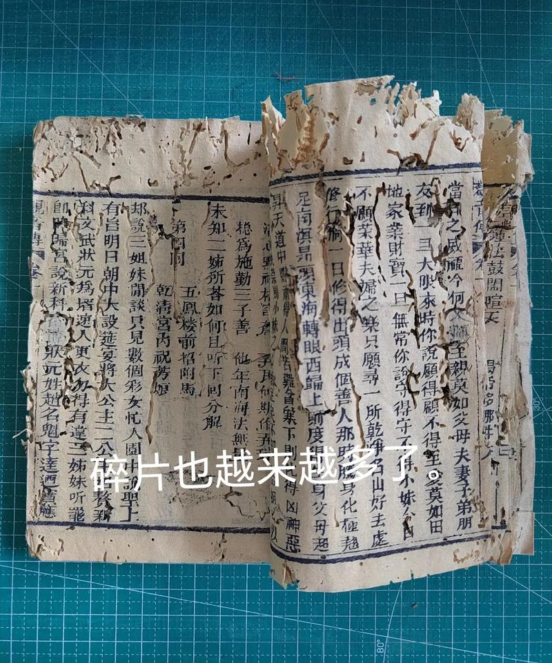古籍书页上虫蛀痕迹与朱砂批注的特写