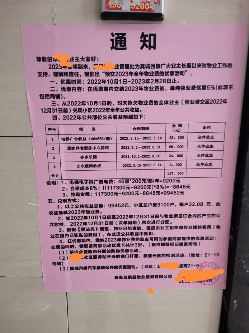小区电梯广告收益公示公告实拍