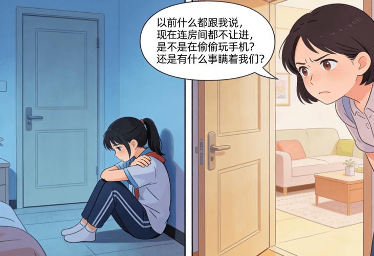 母亲站在孩子紧闭的房门外神情困惑