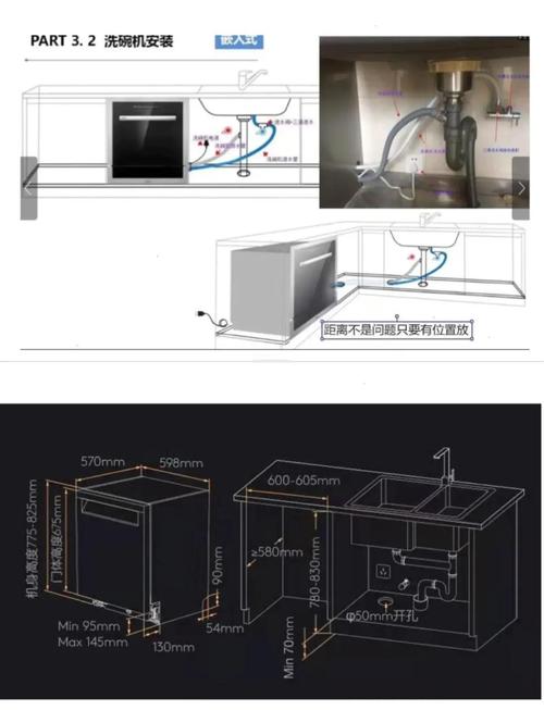 洗碗机橱柜水电预留示意图 尺寸标注