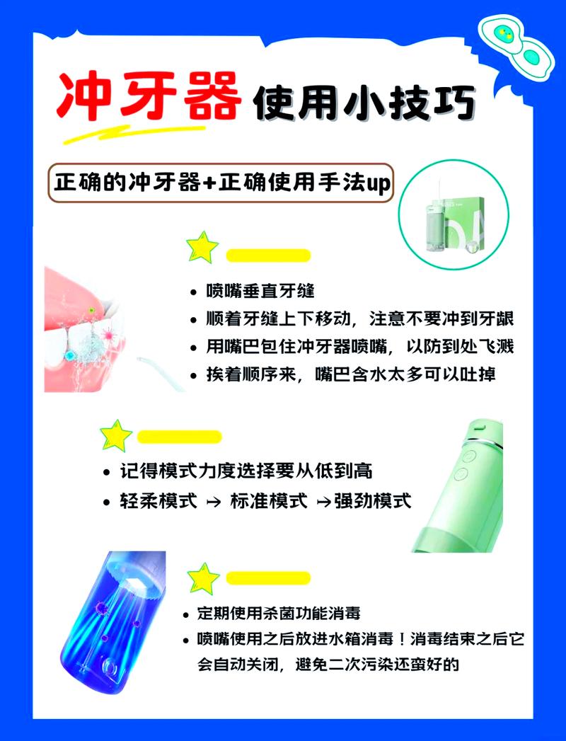 冲牙器正确握持清洁牙缝角度示意图