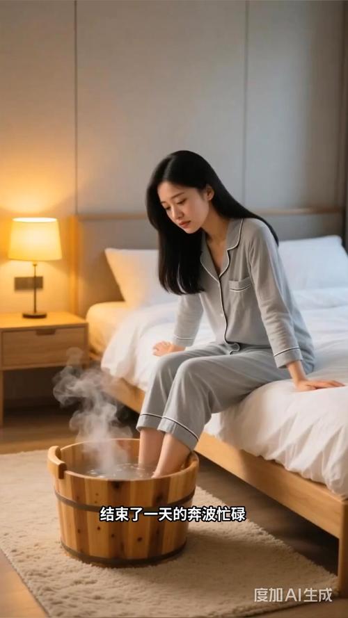 新娘备婚期间睡前放松泡脚听音乐场景
