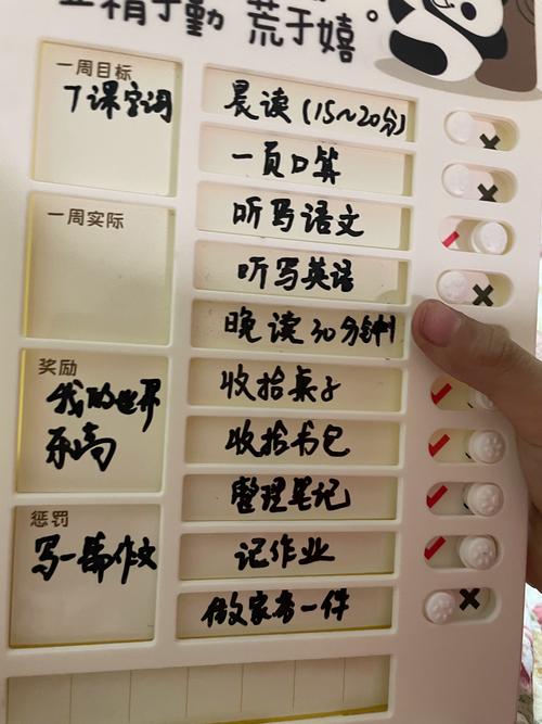 小学书桌前贴满彩色打卡表的实拍图