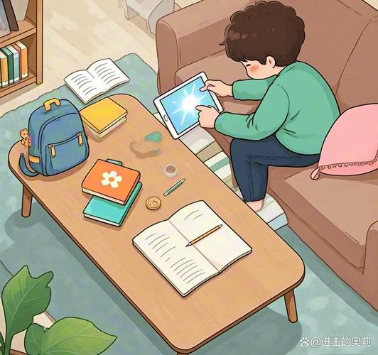 小学三年级男孩窝在沙发角落看漫画书实拍