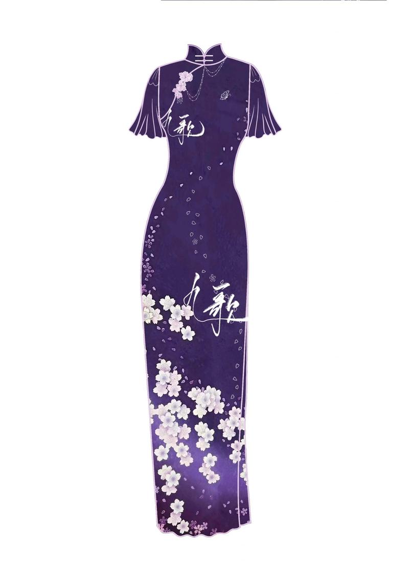 老裁缝手绘樱花旗袍原创花稿