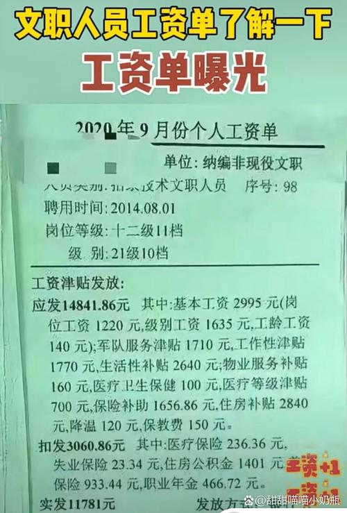 军队文职人员工资条和公积金明细