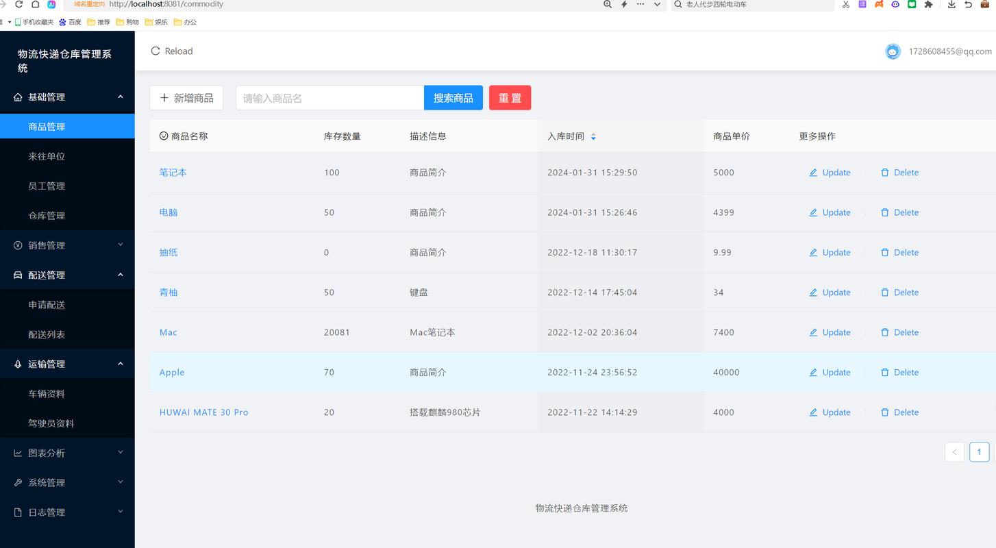 中小电商仓库物流管理系统操作界面