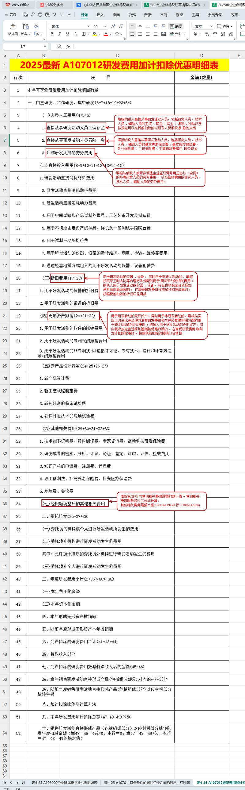 高新技术企业研发费用加计扣除核算表