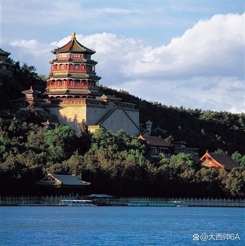 北京颐和园佛香阁俯瞰昆明湖全景