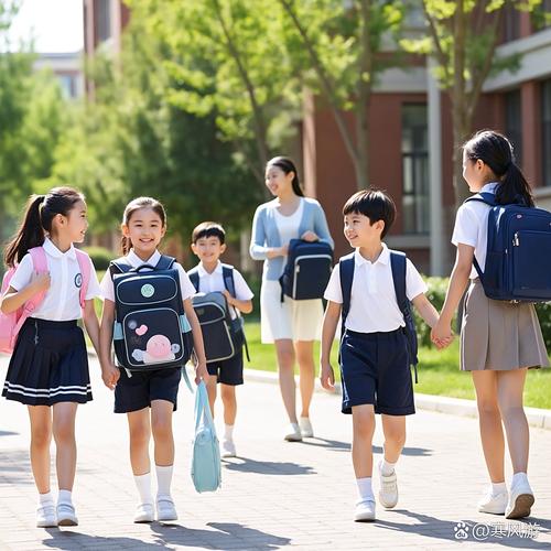 小学生快乐放学走出校门