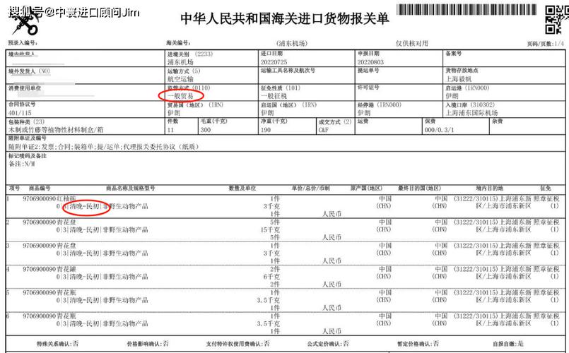 海关进出境文物进境报关单填写模板