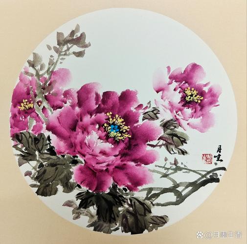 社区公益国画班学员创作的牡丹小品
