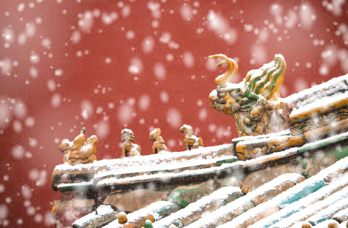 北京故宫冬日红墙积雪景观