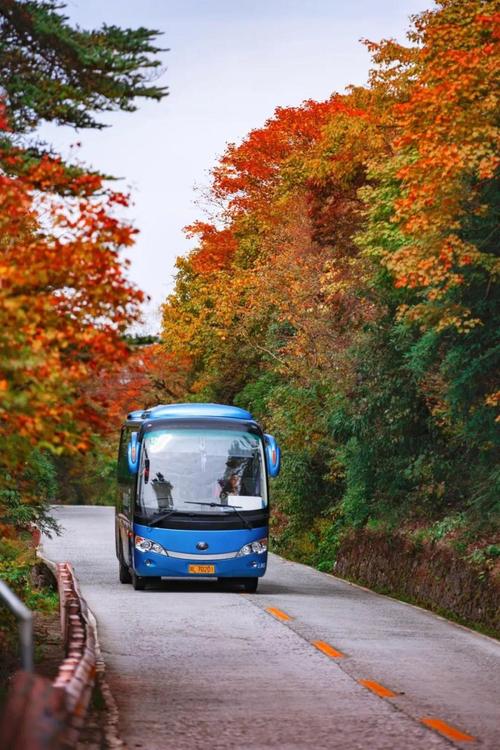 峨眉山景区观光车沿盘山公路向上行驶