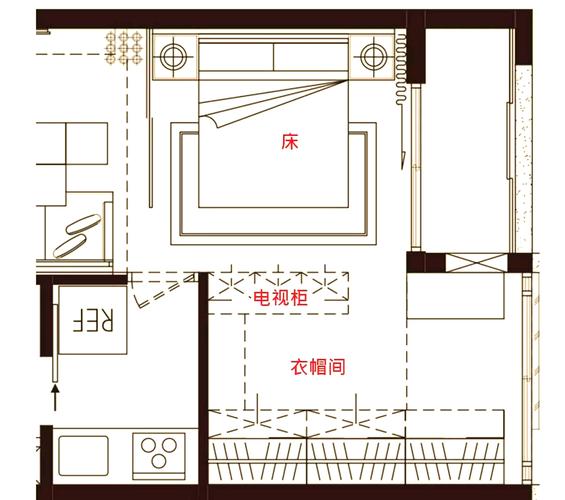 主卧带L型衣帽间动线规划图