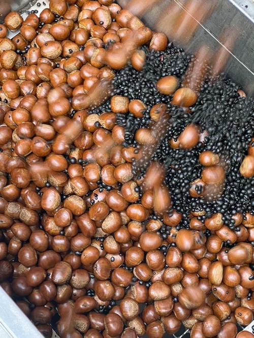 糖炒栗子刚出炉冒热气特写